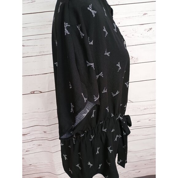 Sweet Rain Womens Black Eiffel Tower Paris Print Peplum Tie Front 3X - Picture 2 of 7